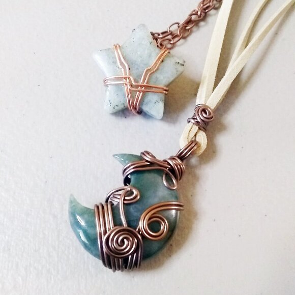 Chunky Green Labradorite Star! Unique Statement Necklace - Reiki + Meditations - Picture 13 of 15